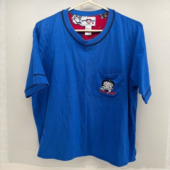 Betty Boop Intimates Pajama PJ Set Shirt Shorts Blue Red Womens Medium Vintage - Picture 3 of 9